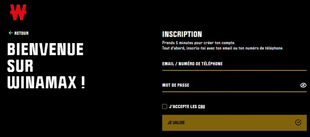 Procédure d'inscription sur le casino en ligne CODE PROMO WINAMAX